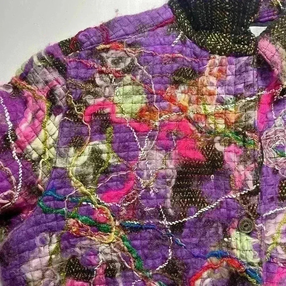 VINTAGE CHICO'S Artsy Bohochic Wool Abstract Multi-Color Jacket Blazer Size 3 - Picture 4 of 7